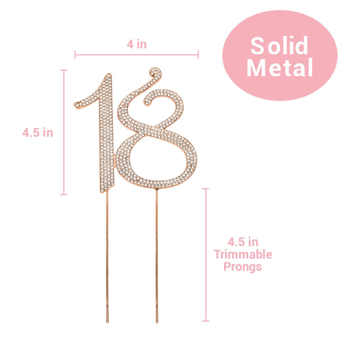 18 ROSE GOLD Birthday Cake Topper Number Eighteen Sparkly | Etsy