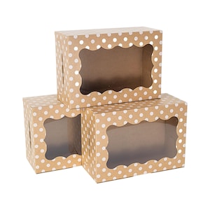Polka Dot Cookie Boxes | 12 Pack | White Polka Dot Bakery Gift Box with Window | Large Size Easily Fits a Dozen Cookies