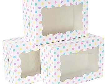 Polka Dot Cookie Boxes | 12 Pack | Pastel Polka Dot Cookie Boxes with Window | Large Size Easily Fits a Dozen Cookies