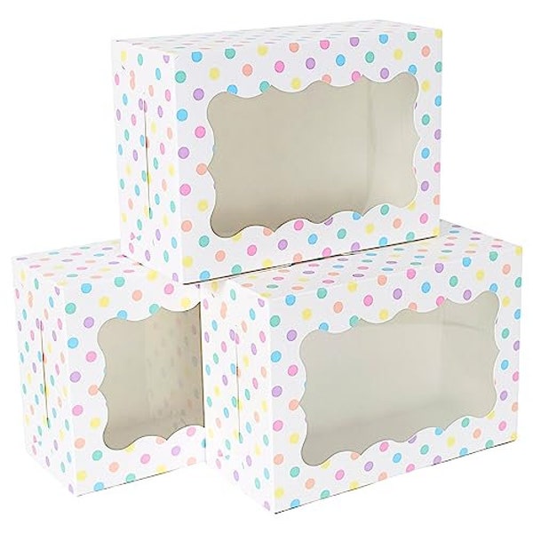 Polka Dot Cookie Boxes | 12 Pack | Pastel Polka Dot Cookie Boxes with Window | Large Size Easily Fits a Dozen Cookies