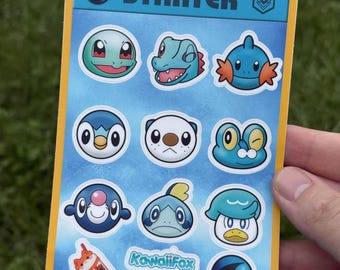 Cute Water Poke Sticker Sheet | Kawaii, Aesthetic, Stationery, Anime, Game Stickers for Planner, Journal, Laptop, Water Bottle, Gift, Kids