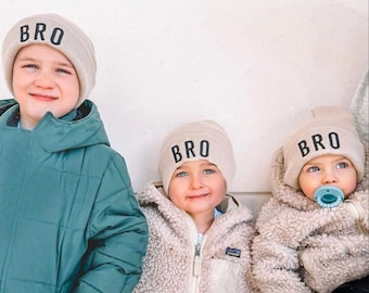 Beanie - BRO - Tan | Boys Beanie | Christmas Gift | Little Boy Beanie | Beanies For Boys | Bro Beanies | Winter Beanie for Boys |