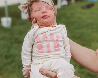 BABY SIS - Varsity - One Piece Baby Sleeper | Infant Romper | Baby Romper | Baby Graphic Tee | Baby Girl Romper | Baby Sister | Sibling Tee