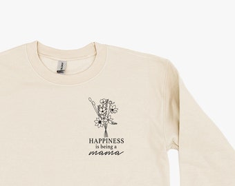 Bouquet Style - Happiness is Being a MAMA - BASIC FLEECE Crewneck | Mama Graphic Tee | Mother's Day Gift | Gift for Mama | Love My Crew |