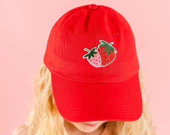 Child Size Baseball Cap - Red w/ Strawberry Patch | Hats for Kids  | Baseball Cap | Little Girl Hat | Hats for Girls | Kids Summer Hats |