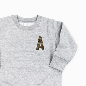 Custom CAMO Initial SWEATER | GRAY Sweater | Name Sweater for Kids | Kid Sweatshirt | Toddler Sweatshirt | Monogram Sweater Toddler