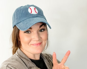 BASEBALL - Navy w/ Solid Baseball - Adult Baseball Cap | Hats for Moms | Baseball Mom | Mother's Day Gift | Sports Mama | Mom Hat |