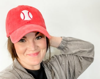 BASEBALL - Heather Red w/ Solid Baseball - Adult Baseball Cap | Hats for Moms | Baseball Mom | Mother's Day Gift | Sports Mama | Mom Hat |