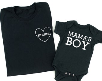 Maman - Mama’s Boy |  Ensemble de 2 chemises noires maman et fils correspondant chemises |  Mama and Mama’s Boy - France |  Chemises maman et fils |  Maman des garçons