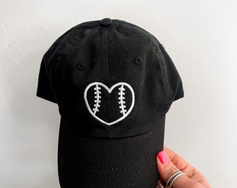 CHILD SIZE Baseball Cap - Outline Heart Baseball - Black w/ White | Hats for Kids | Kids Baseball Cap | Kids Hats | Kids Baseball Hat