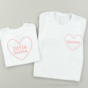 Mama(heart) - Little Mama | WHITE w/PINK Shirts | Set of 2 | Mom and Baby Shirts | Mommy and Me Outfit | Mother&#39;s Day Gift | Mom of Girls
