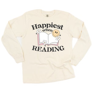 Najszczęśliwszy podczas czytania - Koszulka z długim rękawem Comfort Colors | Rather Be Reading | Prezent dla mamy | Klub książki | Jeszcze jeden rozdział | Prezent na Dzień Matki