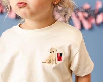 Embroidered Child Tee - Patriotic Pup (pocket) | Kids Dog Shirt | Kids Patriotic Shirt | Kids 4th of July Outfit | Dog Lover Tee |