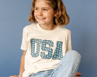 Denim Daisies - USA - Child Tee | Fourth of July Tee | Kids Patriotic Outfit | All American Kid | Independence Day Outfit | USA Accessories