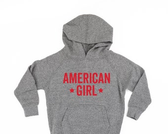 American Girl - BLOCK - Child Hoodie | Kids Patriotic Shirt | Party in the USA | 4th of July Graphic Tee | Independence | All American Kid