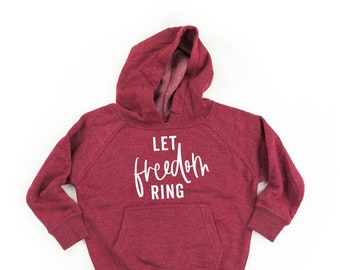 Let Freedom Ring - Script - Child Hoodie | Kids Patriotic Shirt | Party in the USA | 4th of July Graphic Tee | Independence Day | America