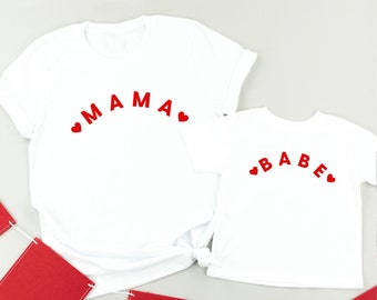 Mama/Babe - Two Hearts - Set of 2 Shirts - WHITE w/ RED | Mommy and Me Shirts | Mommy and Me Valentine Shirts | Mom and Daughter Shirts