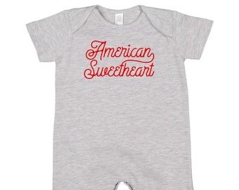 American Sweetheart - SCRIPT - Short Sleeve / Shorts - One Piece Baby Romper | Infant Outfit | Patriotic Baby Outfit | Let Freedom Ring |