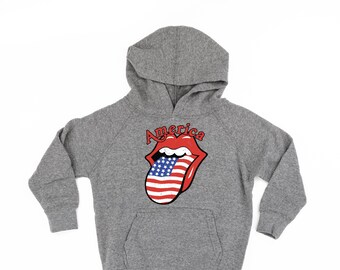 America - Tongue - Child Hoodie | Kids Patriotic Shirt | Party in the USA | All American Kid | 4th of July Tee | Independence Day Shirt