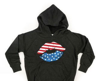 Patriotic Lips - Child Hoodie | Kids Patriotic Shirt | Party in the USA | All American Kid | 4th of July Tee | Independence Day | Freedom