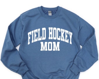Varsity Style - FIELD HOCKEY MOM - Basic Fleece Crewneck | Mother's Day | Sports Mom | Hockey Mama | Mom of Both | Motherhood | Mom Outfit |