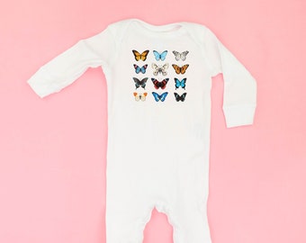 3x4 Butterfly Chart - One Piece Baby Sleeper | Baby Romper | Spring Baby Outfit | Baby Butterfly Shirt | Butterfly Graphic Tee | Baby Gift |