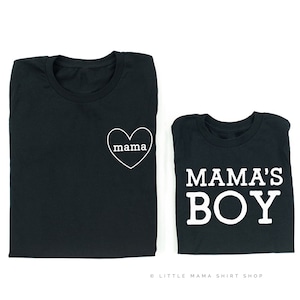 Mama(heart) - Mama&#39;s Boy |  Set of 2 BLACK Shirts | Mom of Boys Shirt | Mama and Mama&#39;s Boy |  Mom and Son Shirts |  Mama of Boys