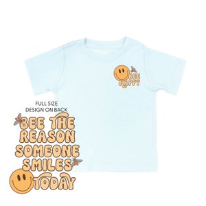 Bee Happy (Pocket) on Front w/ Bee the Reason Someone Smiles Today on Back - Short Sleeve Child Shirt | Kids Spring Outfit | Flower Power |