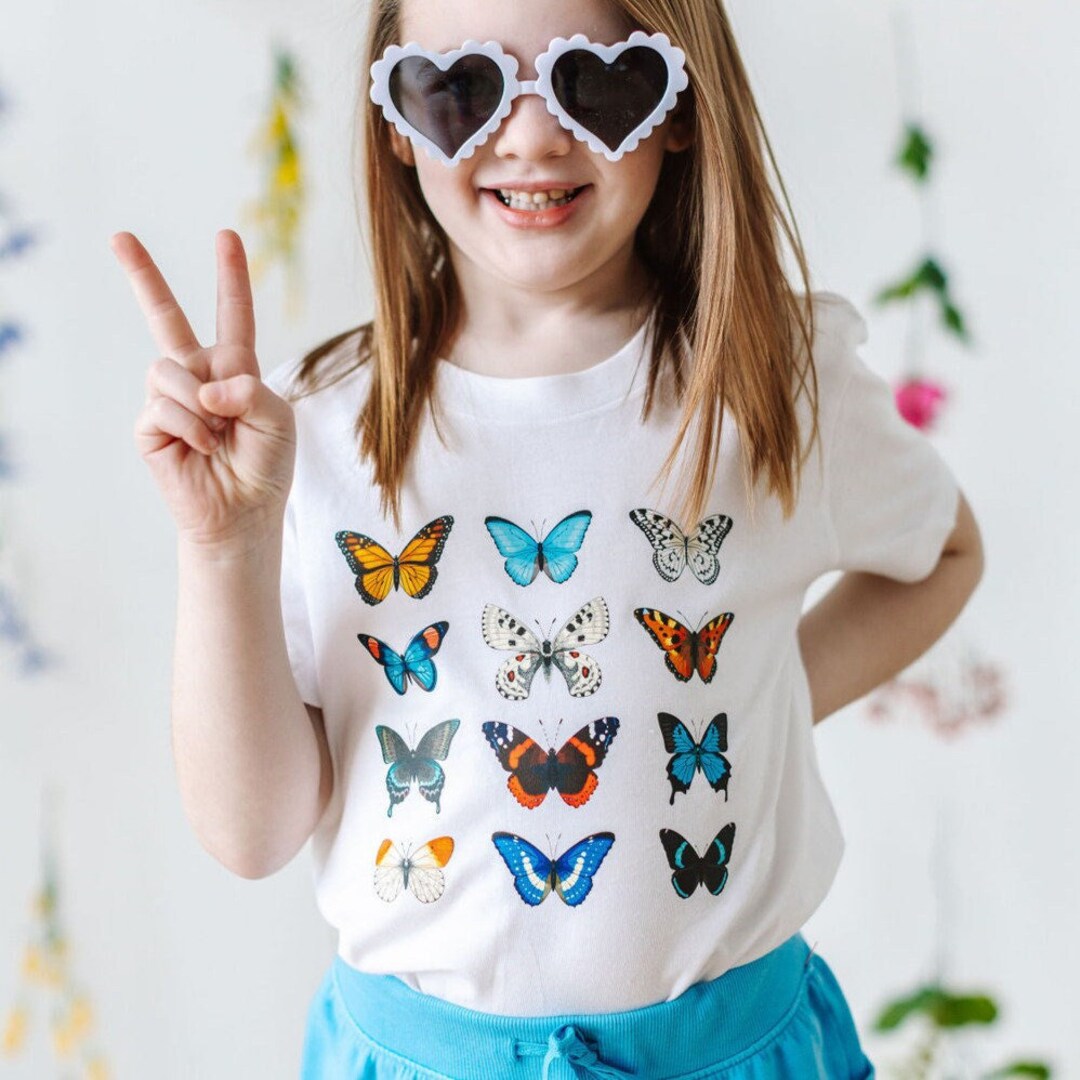 Butterfly and Roses on Geometric Kids' T-shirt (USA Size)