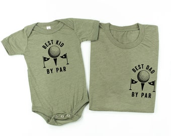 Best Dad + Kid By Par - Set of 2 Shirts - OLIVE w/ BLACK | Father and Son Shirts | Father's Day Gift | Father and Daughter Shirts | Golf Tee