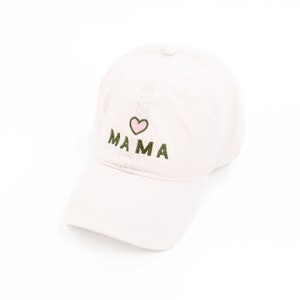 M A M A (Heart Above) - Pale Pink w/ Olive Thread - Baseball Cap | Hats for Moms | Women's Baseball Cap | Mother's Day Gift | Mama Hat |