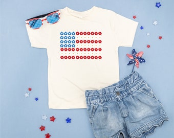 Flower Flag - Child Tee | Independence Day | Patriotic Shirt | Kids 4th of July Tee | Kid Graphic Tee | Let Freedom Ring | USA Accessories |