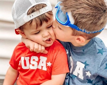 USA (Block Font - Two Stars) - Child STAR Tee | Fourth of July Tee for Kids | Patriotic Shirt | Kids 4th of July Shirts | USA Accessories |