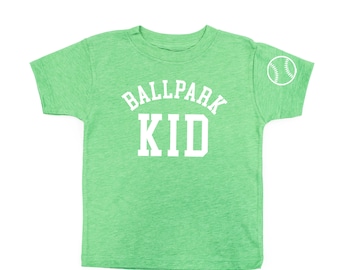 Ballpark Kid - Baseball Detail on Sleeve - Short Sleeve Child Shirt | Kids Graphic Tee | Baseball Graphic Tee | Kids Baseball Tee |