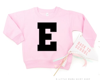 Varsity Initial "E" - Child Sweater | Sweater for Kids | Back to School Sweaters | School Sweaters | Kid Sweaters | Good Vibes Sweater