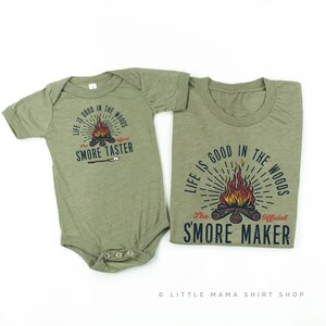 S&#39;Mores Maker / S&#39;Mores Taster - Set of 2 Shirts - OLIVE | Dad and Me Shirts | Father&#39;s Day Gift | Matching Dad and Me Tees | Camping Tee