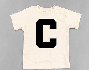 Varsity Initial "C" - Short Sleeve Child Shirt | Back to School | School Shirts | Kid Graphic Tees | Shirts For Kids | Kids Initial Shirt