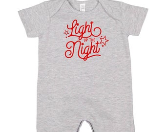 Light Up the Night - Short Sleeve / Shorts - One Piece Baby Romper | Infant Outfit | Patriotic Outfit | Let Freedom Ring | Party in the USA