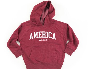 AMERICA Est. 1776 - Child Hoodie | Kids Hoodie | Kids Patriotic Shirt | Party in the USA | 4th of July Graphic Tee | Independence Day Shirt