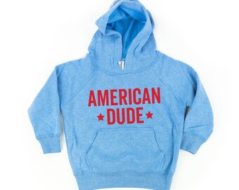 American Dude - BLOCK - Child Hoodie | Patriotic Shirt | Party in the USA | 4th of July Graphic Tee | Independence Day | All American Kid