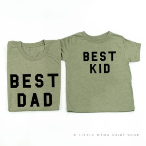 BEST DAD / KID - 2er Set Shirts - Olive w/ Black | Vater und Sohn Shirts | Vatertagsgeschenk | Vater und Tochter passende Shirts