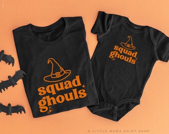 Squad Ghouls - Set of 2 BLACK w/ ORANGE Shirts | Halloween Shirts | Mommy and Me Halloween Shirt | Matching Halloween Tees | Halloween