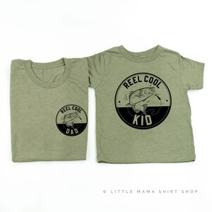 Reel Cool Dad / Kid - Set of 2 Shirts - OLIVE w/ BLACK | Dad and Me Shirts | Father&#39;s Day Gift | Matching Dad and Me Tees | Fishing Shirt