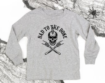 Bad to the Bone - Camicia per bambini a MANICA LUNGA / Camicia di Halloween per bambini / Camicia di Halloween per bambini / Diventiamo spettrali / Camicie di Halloween per bambini
