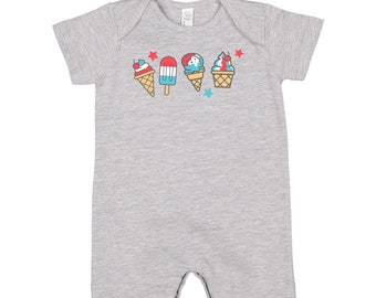 Patriotic Popsicles - Short Sleeve / Shorts - One Piece Baby Romper | Infant Outfit | Patriotic Outfit | Let Freedom Ring | All American Kid