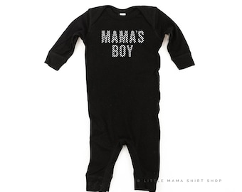 Block Font Checkers - Mama's Boy - One Piece Baby Sleeper | Baby Bodysuit | Retro Baby Bodysuit | Checkers Sleeper | Vans Style Checkers |