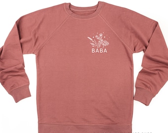 BABA - Blumenstrauß - Taschengröße - Leichter Pullover Pullover | Pullover für Oma | Oma Geschenk | Muttertagsgeschenk | Oma Pullover