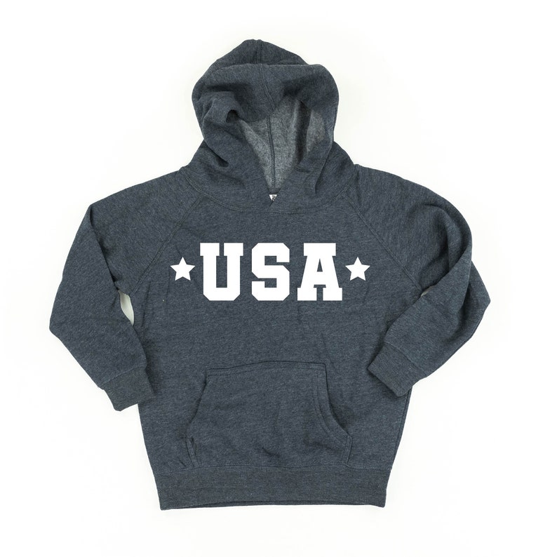 USA Block Font Two Stars Child Hoodie Kids Patriotic Shirt Party in the USA 4th of July Graphic Tee Independence Day Shirt image 1