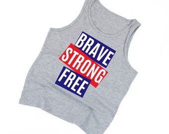 Brave Strong Free - CHILD JERSEY Tank | Let Freedom Ring | Kids Summer Tank | Kids Patriotic Shirt | Fourth of July Graphic Tee | America