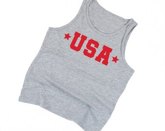 USA (Block Font - Two Stars) - CHILD JERSEY Tank | American Proud | Kids Summer Tank | Kids Patriotic Shirt | Fourth of July Tank | Murica